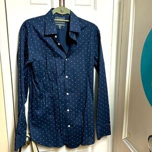 bonobos tailored slim fit shirt navy with white 90’s geometric design 16